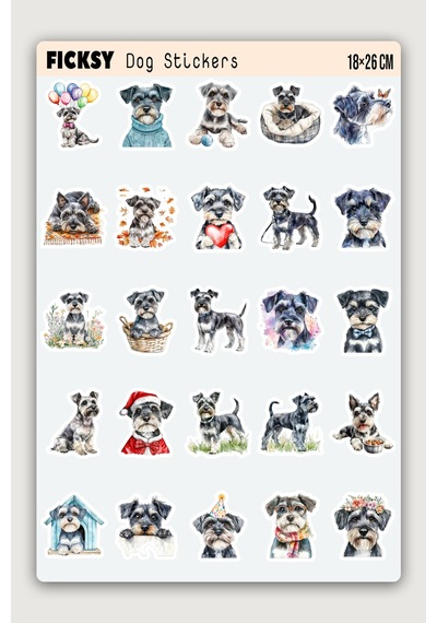 Minyatür Schnauzer Köpek Sticker Seti - 25 Adet Miniature Dog Etiket Çıkartma Diğer