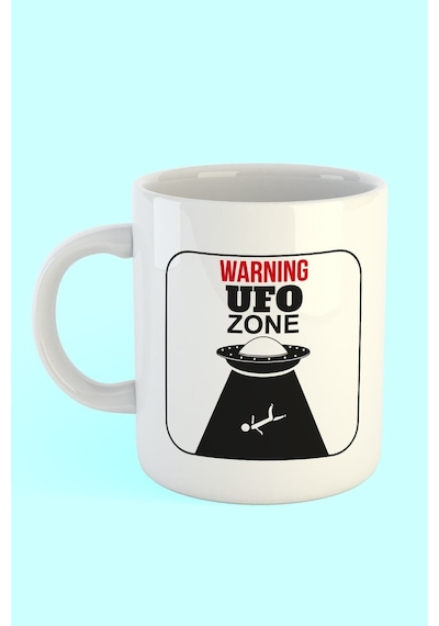 Warning Ufo Zone Baskılı Kahve Kupası Beyaz