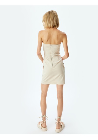 Koton Straplez Elbise Mini Boy Kargo Cepli Gabardin Kumaş Bej 4sak80401ew Ekru