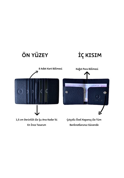 Rixe Siyah Unisex Hakiki Deri Kartlık Cüzdan Ultra Ince Kişiye Özel Isim Baskılı Siyah