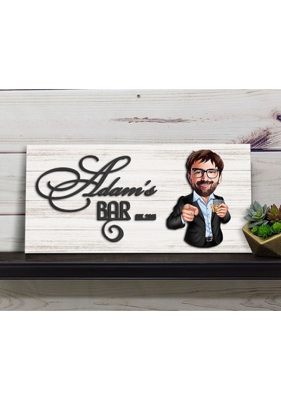 Bk Gift Kişiye Özel Karikatürlü Kabartma Tasarım Antik Beyaz Ahşap Bar Tabelası, Home Bar Tabela, Rustik Ev Dekorasyonu, Duvar Dekoru-3
