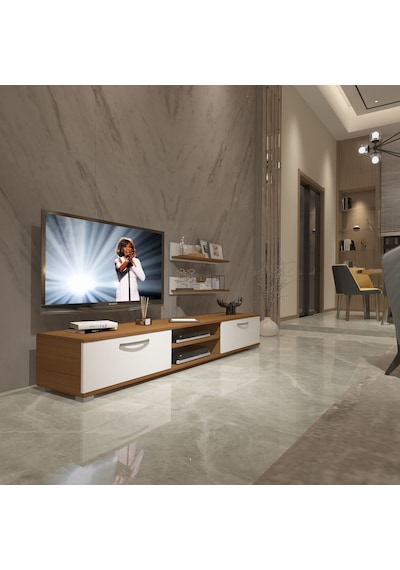 Decoraktiv Eko 4 Mdf Dvd Tv Ünitesi Tv Sehpası - Ceviz Beyaz Ahşap - Beyaz