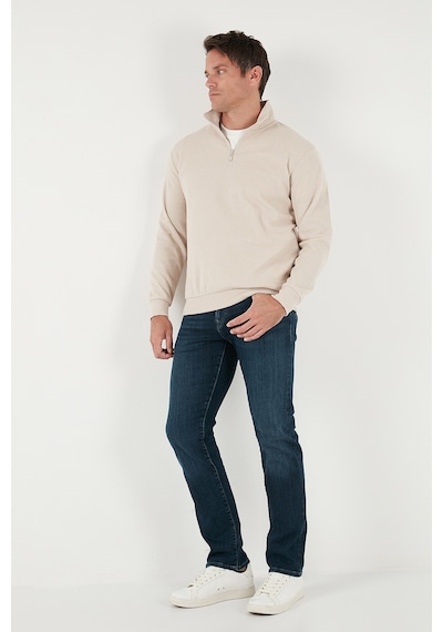 Buratti Pamuklu Regular Fit Yarım Fermuarlı Dik Yaka Erkek Kazak 456112 Bej