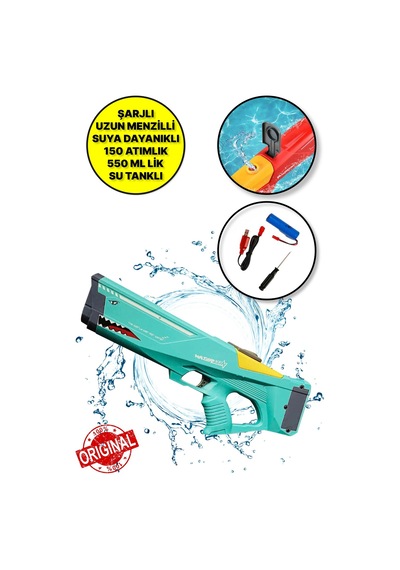Usb İle Şarj Olabilen 550 Ml Su Hazneli Uzun Menzilli Elektronik Su Tabancası 43 Cm - Yeşil