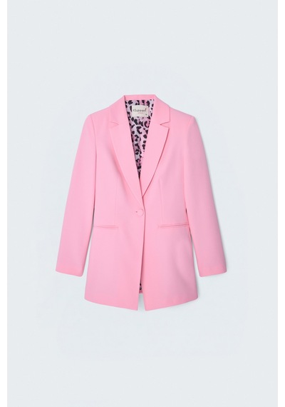 Sateen Mono Yaka Klasik Ceket - Açık Pembe-137777