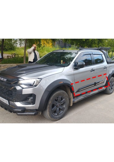 2021+ Isuzu D-max Kapı Gövde Kaplama Seti Kabartma Krom Desenli 4 Parça Yan Kapı Koruma İthal