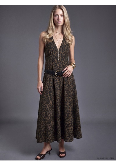 Lcw Vision Kahverengi Halter Yaka Leopar Desenli A Kesim Elbise