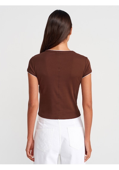 Dilvin 31750 Kontrast Kısa Kollu Tshirt-açık Kahve Açık Kahve