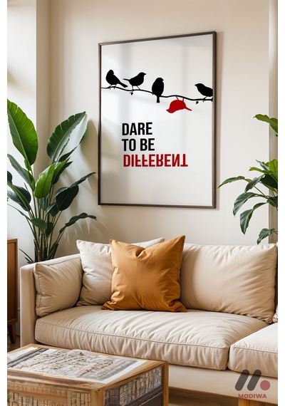 Dare To Be Different Kuşlar, Siyah Çerçeveli Duvar Tablosu - Motivasyon Hediyesi