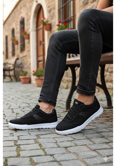 Fort 0226 Dks Keten Rahat Hafif Sneaker Erkek Ayakkabı Siyah - Beyaz