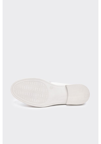 Derinet Tokalı Hakiki Deri Kadın Loafer Ekru Ekru