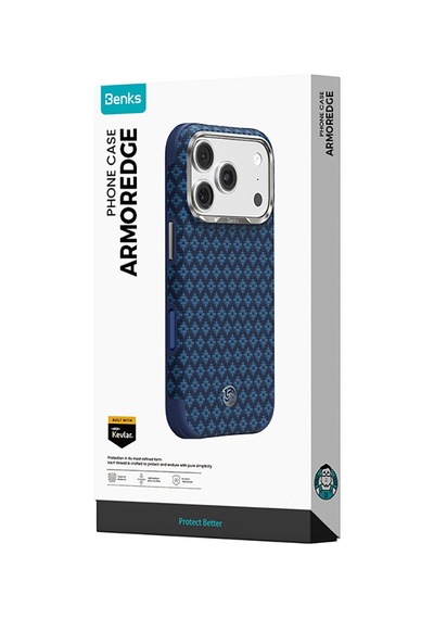 Apple Uyumlu iPhone 17 Pro Kılıf M-safeli Yükseltilmiş Çerçeveli Benks Armorgrid Armoredge X9 Kevlar Karbon Laciv Lacivert