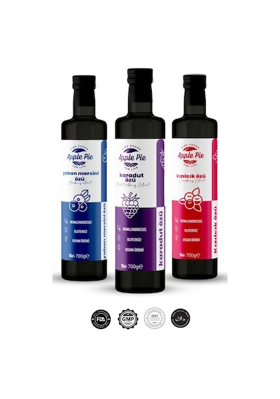 Applepiefoods Yaban Mersini Özü + Karadut Özü + Kızılcık Özü