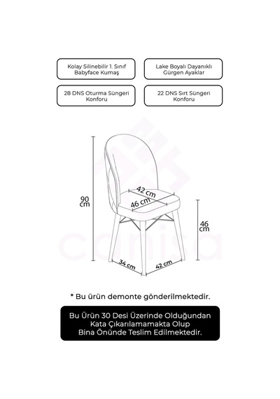 Canisa Bika Serisi 2 Adet Gri Mutfak Sandalyesi Siyah Gürgen Ayaklı 1. Sınıf Babyface Kumaş Sandalye Gri Ayaklar Siyah