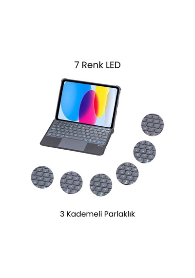 Apple Uyumlu iPad  11. Nesil 360 Manyetik Standlı Ledli Touchpadli Katanya Klavyeli Tablet Kılıfı Klavyeli Kılıf
