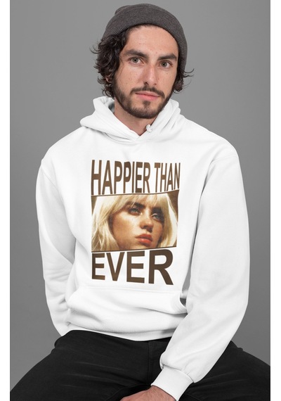 Sevbano Billie Eilish Happier Than Ever Baskılı Unisex Oversize Şarkıcı H beyaz