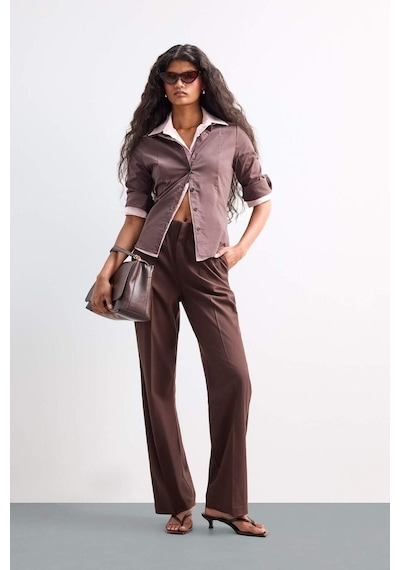 Defacto Fitted Poplin Uzun Kollu Gömlek F9434ax25aubn267 Kahve