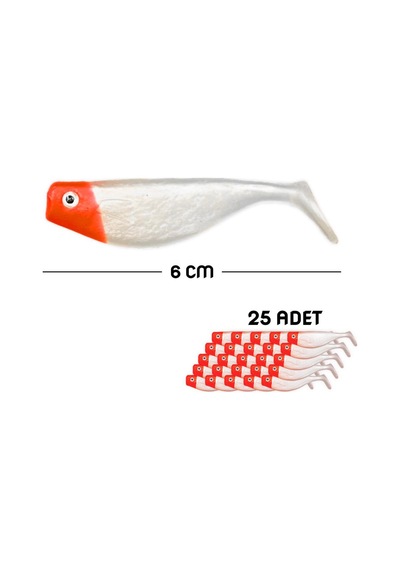 Silikon Balık Yem - Dft - 6cm - Kırmızı/beyaz 141-3017 - 25'li Paket