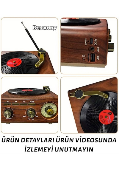 Dcx-11 Özel Tasarım Ahşap Görünümlü Retro Vintage Nostaljik Radyo & Bluetootlu Mini Fm Radyo