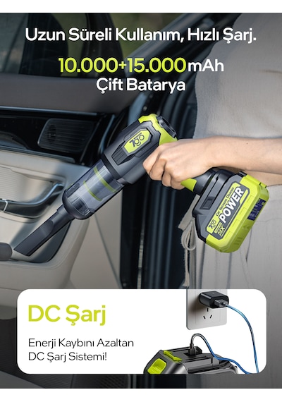 7go 7GAB-03 20.000PA Güçlü Emiş 25.000mAH Kablosuz Araç İçi Süpürge