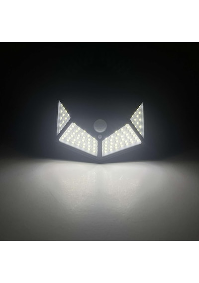 100 Led'li Güneş Enerjili Solar Duvar Apliği - 1200 Lümen Hareket Sensörlü 3 Modlu Bahçe Aydınl Siyah