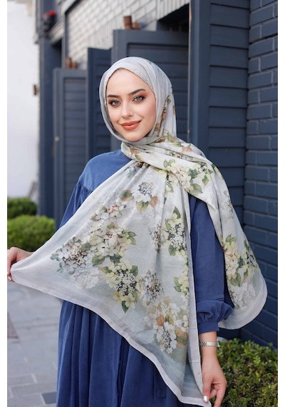Mimiyum Ross Kraşli Şal Flowers Desen Gri