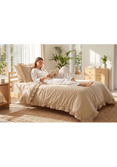 Soft Ruffle Nevresim Takımı Açık Kahverengi