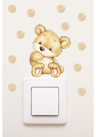 Priz Sevimli Bebek Ayıcık Ve Puantiyeler Çocuk Odası Dekoratif Priz Sticker