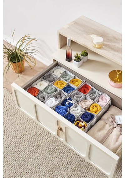 12 Bölmeli Çekmece İçi Organizer Standart Polyester Gri Tr Diğer