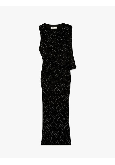 Koton Slim Fit Kolsuz Yuvarlak Yaka Uzun Taşlı Elbise Siyah 6sak80052fk Siyah