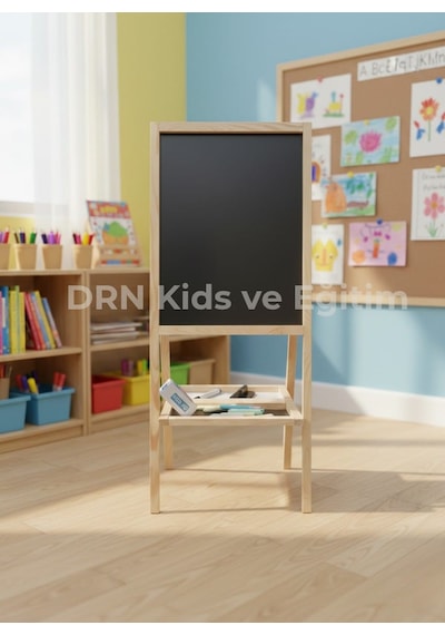 Drnkidsveeğitim Manyetik Çift Taraflı Yazı Tahtası 117 Parça Magnet,15 Renkli Tebeşir Silgi Ve Kalem Ahşap