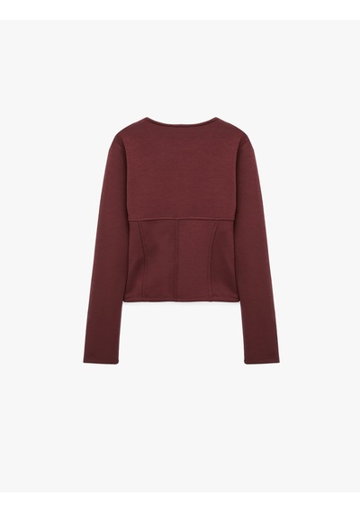 Koton Balenli Korse Detaylı Bisiklet Yaka Slim Fit Uzun Kollu Tişört Mürdüm 7wak50033uk Mor