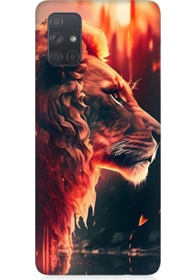 Samsung Galaxy A51 Uyumlu Sarı Kırmızı Asil Aslan Desenli Silikon Kılıf