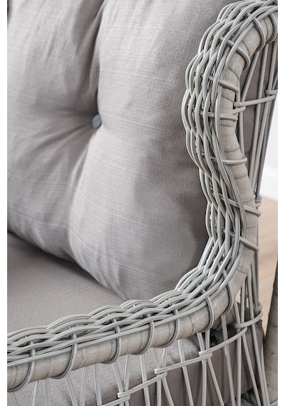 Paris Rattan Puflu Bahçe Balkon Takımı 3+1+1 Cam Masalı Gri