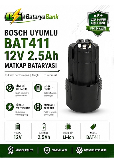 Bosch Bat414 Gba12v3.0 Bat411 Bat411a İçin 10.8v 12v 2.5ah Matkap Bataryası