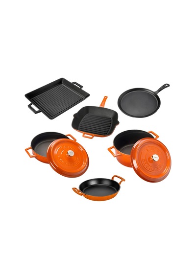 Lava Döküm 6x Trendy Serisi 8 Parça Tencere & Tava Seti Turuncu