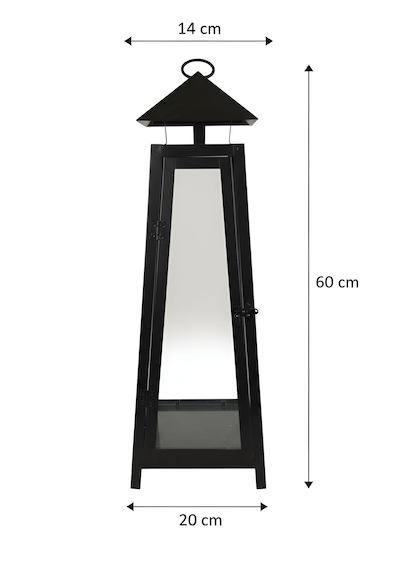 Eliza Metal Mumluk Şamdan - Askılı Cam Panelli Dekoratif 60 Cm Siyah Fener