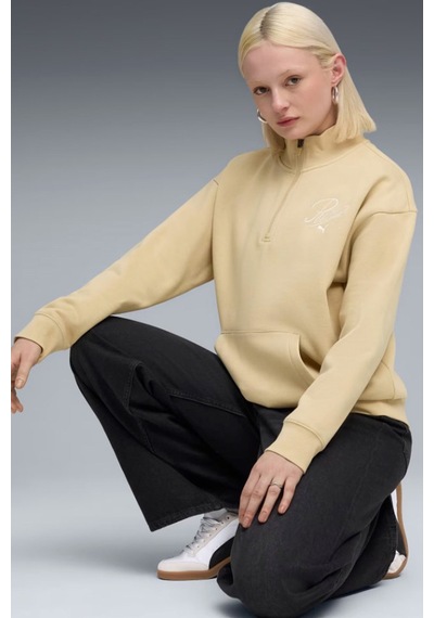 Puma Ess Scrıpt Half-zip Crew Kadın Sweatshirt Bej