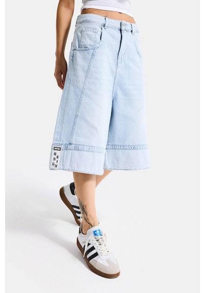 it's basic Kadın Ice Renk 4s6-3 Baggy Fit Maxi Boy Özel Tasarım Denim Bermuda Şort Ice Rengi