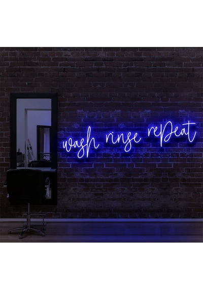 Wash Ringe Repeat Yazılı Neon Tabela Mavi