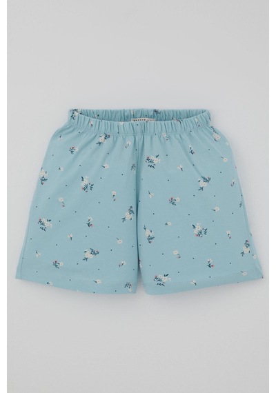 Breeze Kız Çocuk Şortlu Pijama Takımı Çiçek Desenli 4-8 Yaş, Açık Mavi