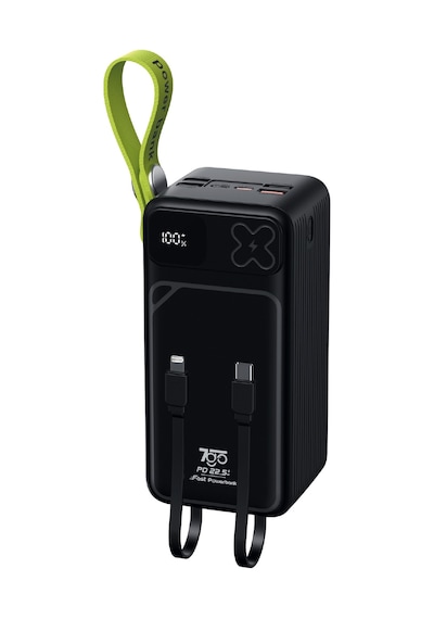 7go Gpw-13 50000 Mah 22,5w Hızlı Şarj Powerbank, Dahili Type-c Ve Lightning Kablolu, Dijital Ekranlı Siyah