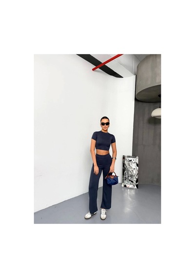 Butik İstanbul Osy Modal Yumuşak Dokulu Kumaş Kısa Kollu Crop Alt Ispanyol Paça Pantalon Ikili Takım - Füme