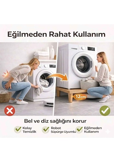 İmt Aksesuar Çamaşır Makinesi Yükseltici 60x60 Cm 12 Cm Platform Robot Süpürge Uyumlu Titreşim Azaltıcı Sonomo Meşe
