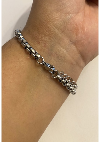 Erkek Silver Renk Plaka Detay Çelik Bileklik Gümüş