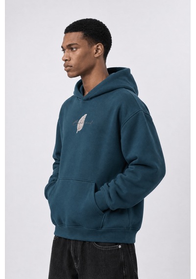 Respire Erkek Botanical Patch Detaylı Oversize Hoodie Zümrüt Zümrüt Yeşili