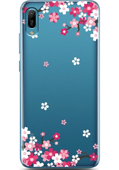 Huawei Y6 2019 Art Sakura Tasarımlı Süper Şeffaf Telefon Kılıfı Çok Renkli