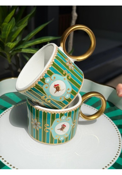 2'li Lüks Piano Bird Green Kupa-4458 Yeşil