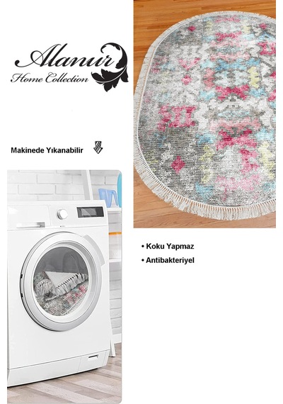 Dekoreko Kaymaz Taban Djt Mutfak Halısı Trend Saçaklı Oval Modern F5138 Renkli