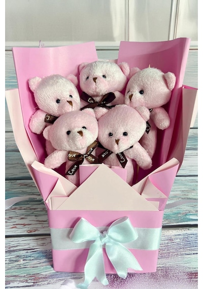 Sole Sevgiliye Özel Pembe Konsept Romantik Peluş Ayıcık Buketi